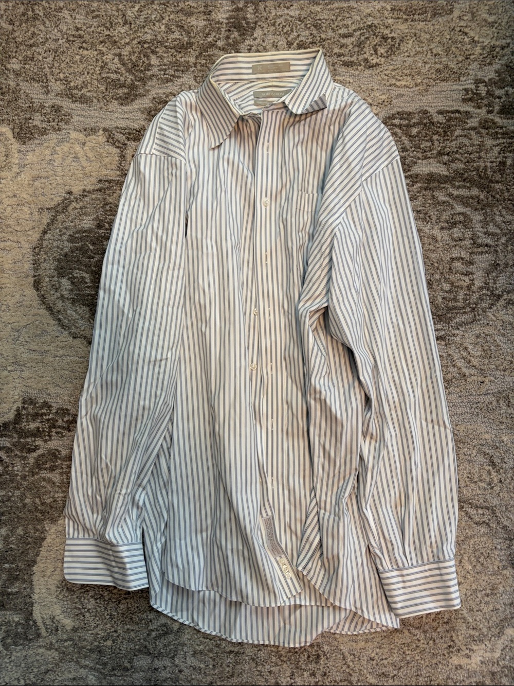 Nordstrom Men's White Dress Shirt with Blue Pinstripes